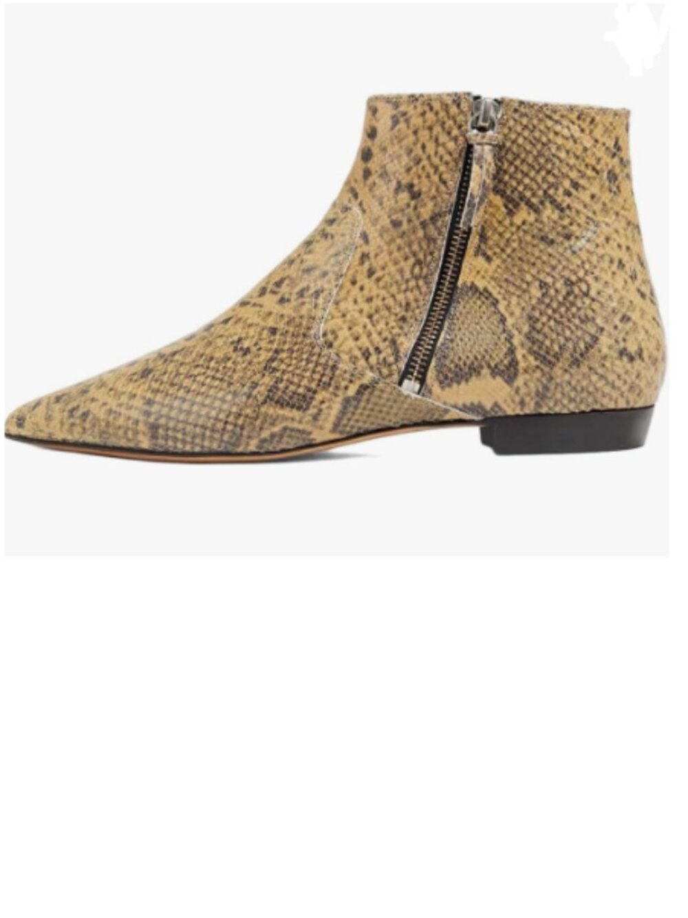 XYD Snakeskin Yellow Pointed Toe Ankle Boots Low Heel Double Side Zippers Shoes